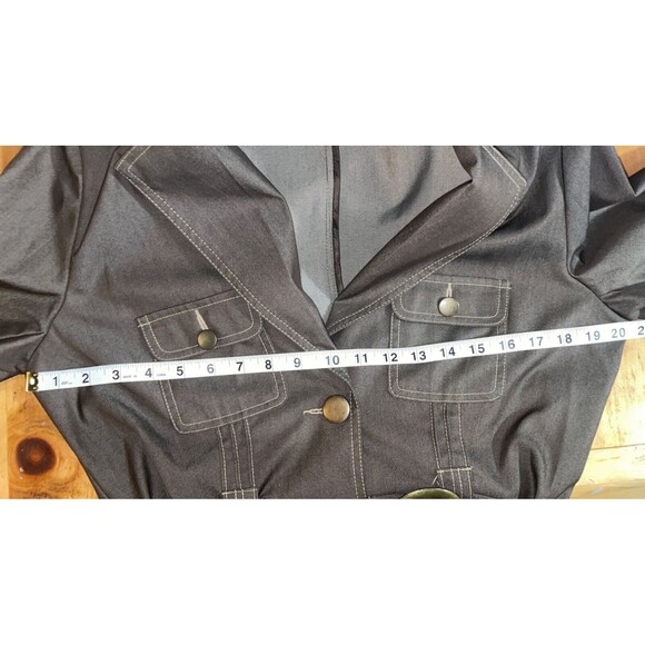 Robert Louis Brown Collared Belted 2 Pocket Puff Shoulder Blazer Jacket Medium - Picture 7 of 8